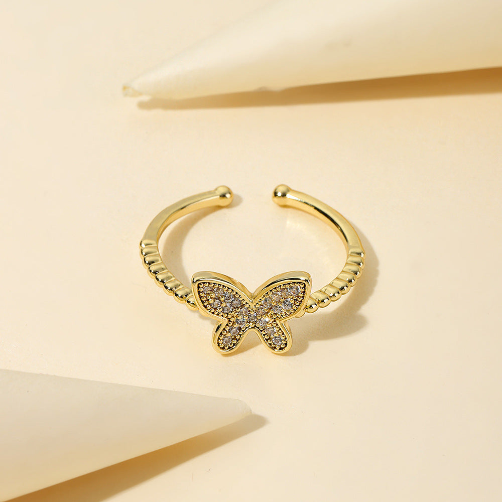 Wholesale Gold Butterfly Ring Gold Plated Zircon Open Ring